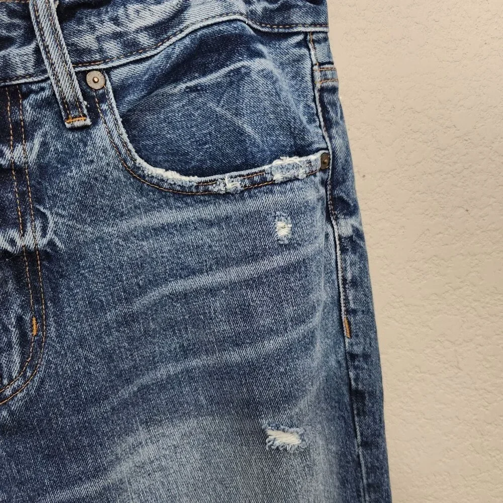 American Eagle Outfitters Distressed High-Waisted Blue Denim Jeans W34 L31 Dad